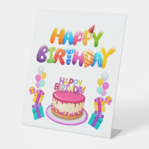 Happy Birthday Party Confetti Pedestal Sign
