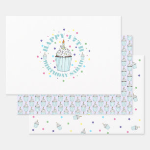 Happy Birthday Party Cupcake Sprinkles Polka Dots Wrapping Paper Sheet