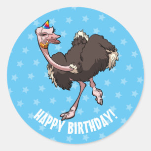 Happy Birthday Party Dancing Cartoon Ostrich Classic Round Sticker