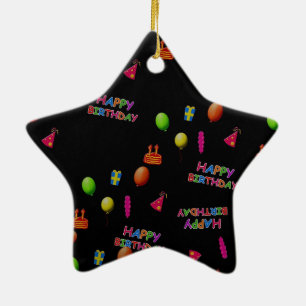 Happy Birthday Party Decor Balloons Hat Cake Text Ceramic Tree Decoration