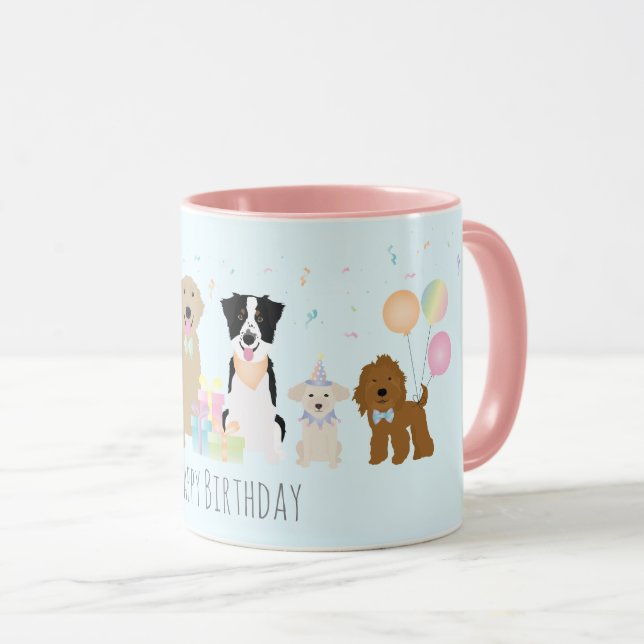 Happy Birthday Party Dogs Blue Mug (Front Right)