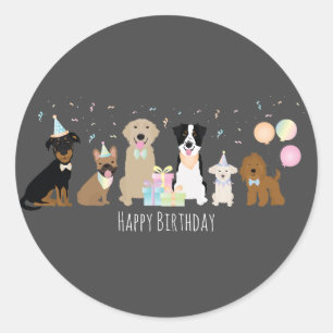 Happy Birthday Party Dogs Classic Round Sticker