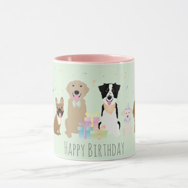 Happy Birthday Party Dogs Green Mug (Center)