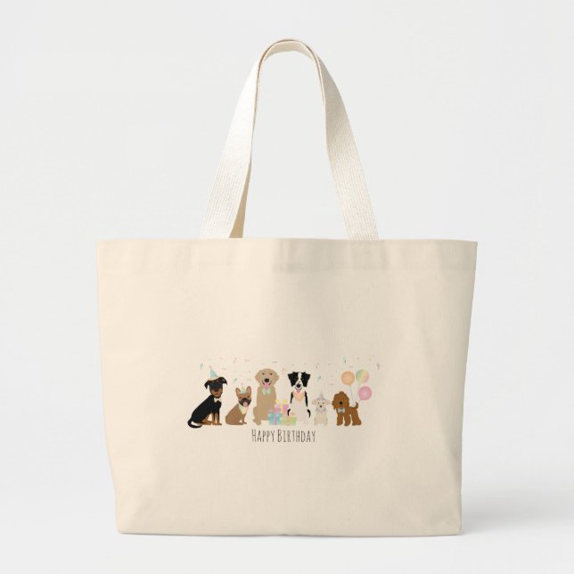 Happy Birthday Party Dogs Large Tote Bag (Front)