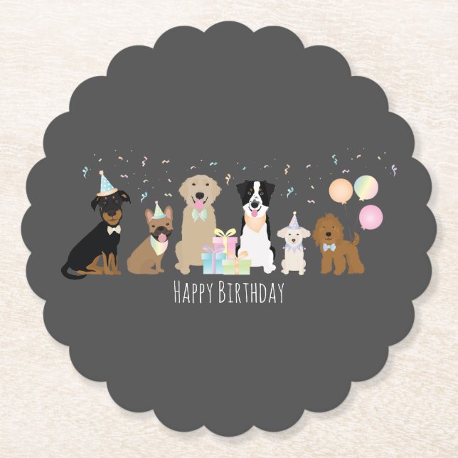 Happy Birthday Party Dogs Paper Coaster (Front)
