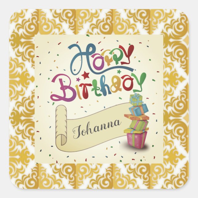 Happy Birthday Party Elegant Design Square Sticker (Front)