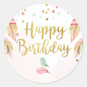 Happy birthday Party Favour Tags Sticker Pink Gold