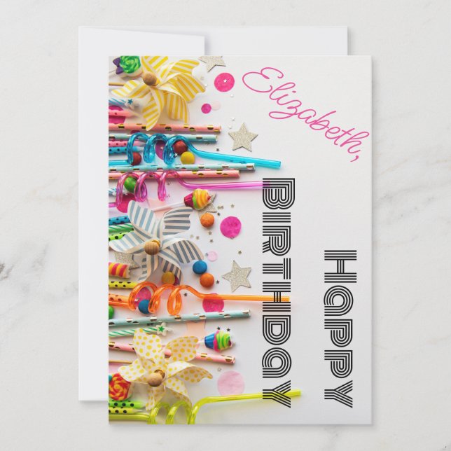 Happy Birthday Party Favours Candy Monogram Name Holiday Card (Front)