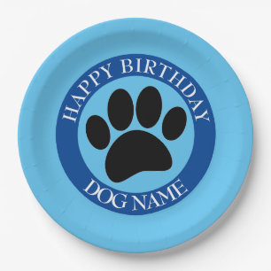 Happy Birthday Party For Dogs Blue Paper Plate