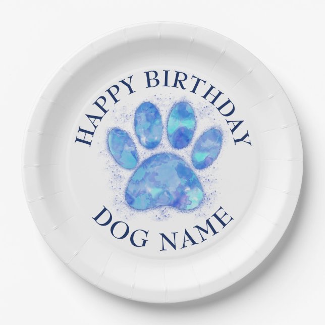 Happy Birthday Party For Dogs Watercolor Paper Plate (Front)