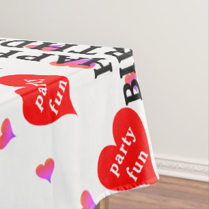 Happy Birthday Party Fun Red Pink Hearts Tablecloth