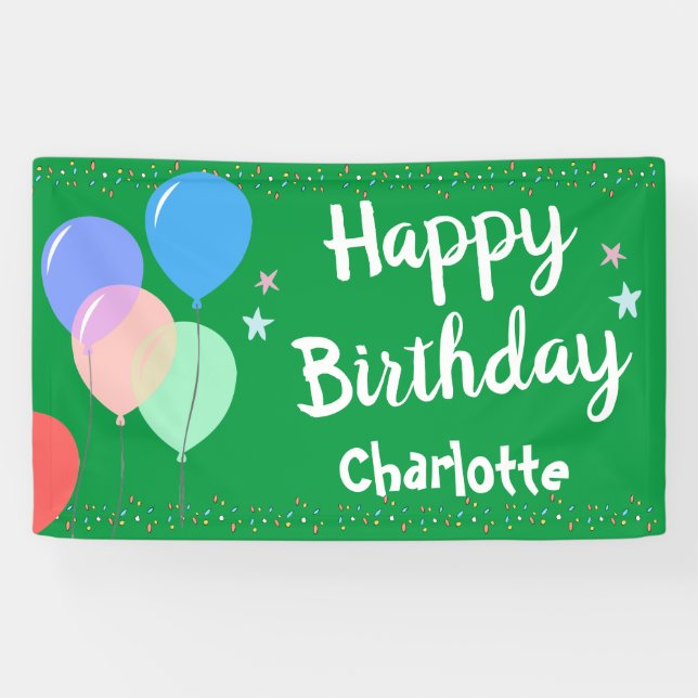Happy Birthday Party Girly Green Banner (Horizontal)