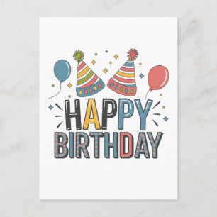 Happy Birthday Party Hats Holiday Postcard