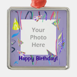 Happy Birthday Party Hats (photo frame) Metal Tree Decoration