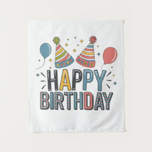 Happy Birthday Party Hats Tapestry