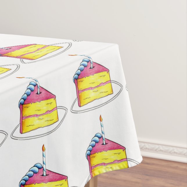 Happy Birthday Party Layer Cake Slice Pattern Tablecloth (In Situ)