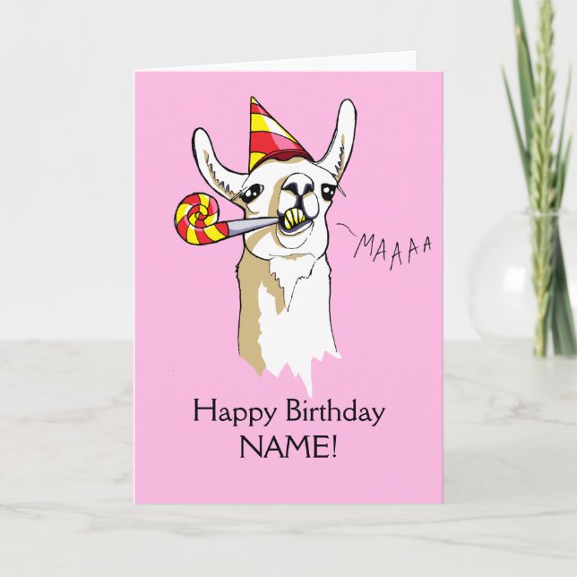 Happy Birthday Party Llama Card Customise Template (Front)