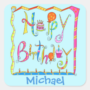 Happy Birthday Party Name Personalised Yellow Square Sticker