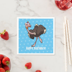 Happy Birthday Party Ostrich Dancing Cartoon Napkin