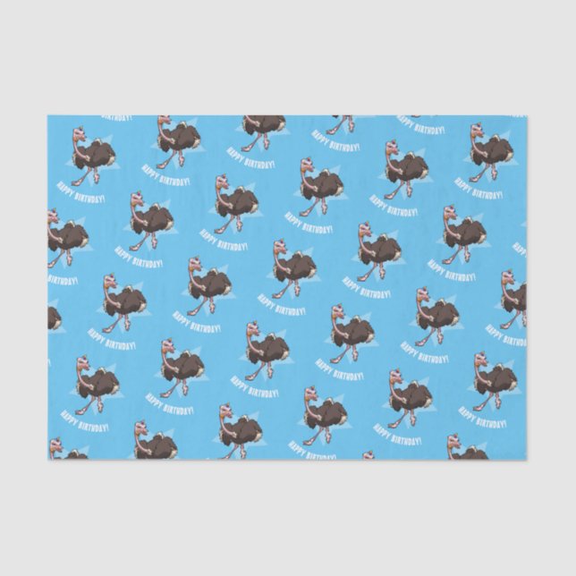 Happy Birthday Party Ostrich Dancing Cartoon Tissue Paper (Front)