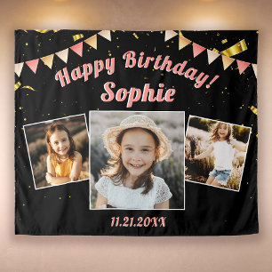 Happy Birthday Party Photo Collage Fun Backdrop Tapestry