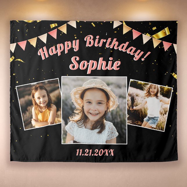 Happy Birthday Party Photo Collage Fun Backdrop Tapestry (Creator Uploaded)
