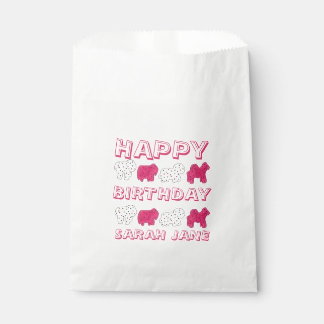 Happy Birthday Party Pink Circus Animal Crackers Favour Bags (Front)
