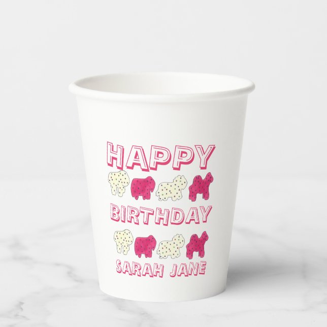 Happy Birthday Party Pink Circus Animal Crackers Paper Cups (Front)