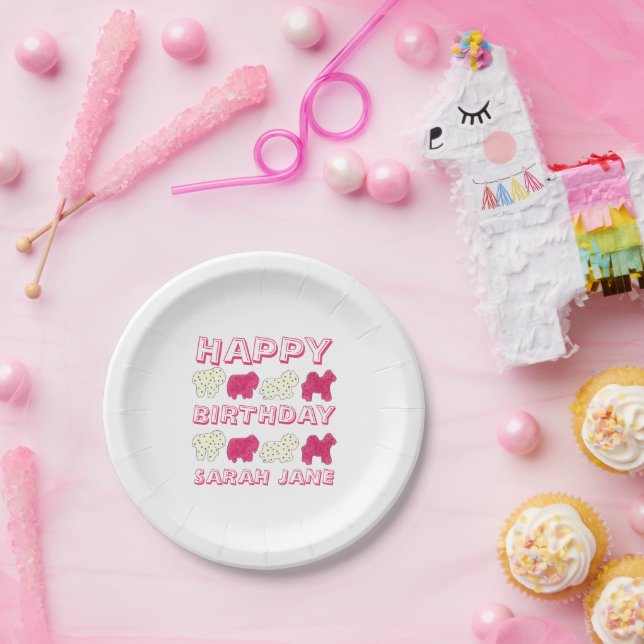 Happy Birthday Party Pink Circus Animal Crackers Paper Plate (Party)