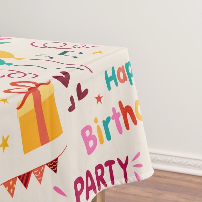 Happy birthday party print tablecloth (In Situ)
