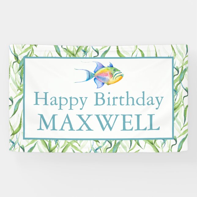 Happy Birthday Party Signs Boy Tropical Fish (Horizontal)