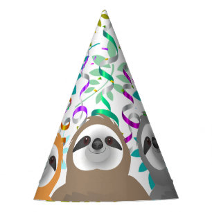 Happy Birthday Party Sloths with Twirled Streamers Hat