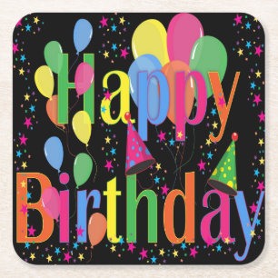 Happy Birthday Party Square Paper Coaster
