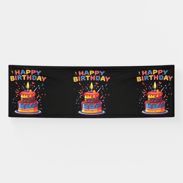 Happy Birthday Party Theme Supplies 2.5x8 Vinyl Banner (Horizontal)