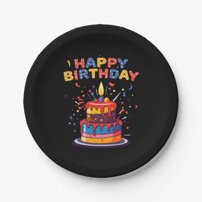 Happy Birthday Party Theme Supplies Paper Plates (Front)