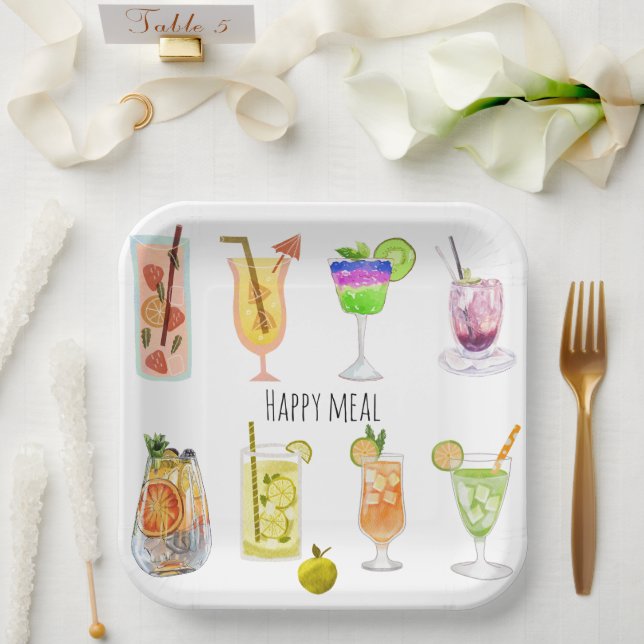 Happy birthday party Unique cocktail image white Paper Plate (Wedding)
