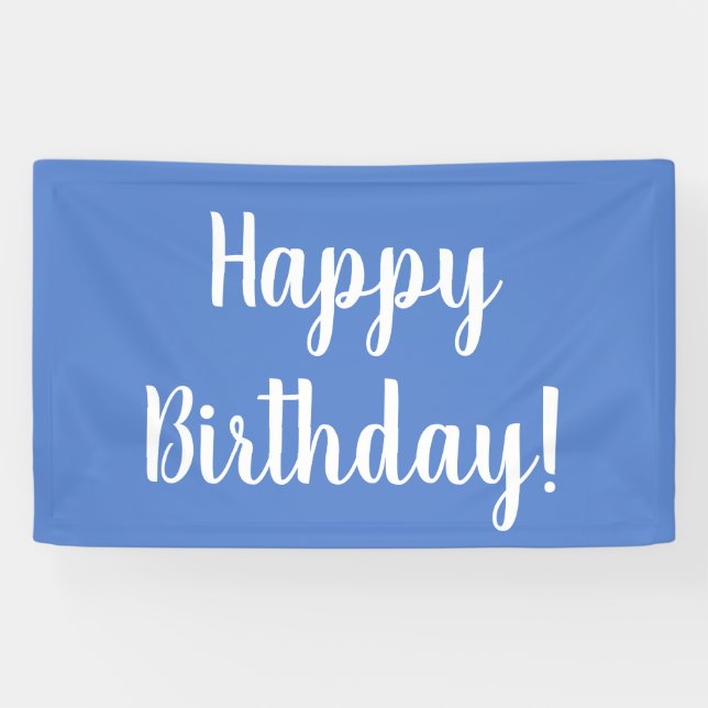 Happy Birthday Pastel Blue White Birthday Party Banner (Horizontal)