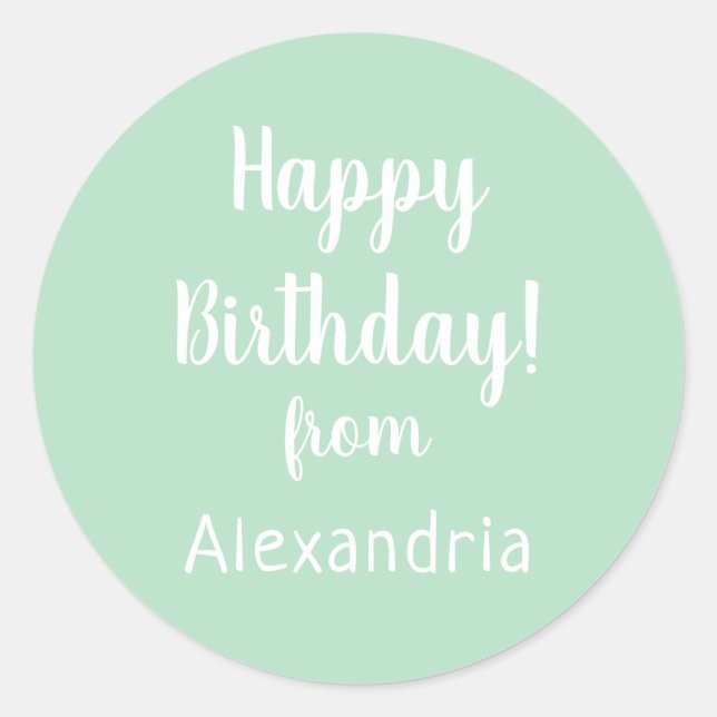 Happy Birthday Pastel Green From Name Classic Round Sticker (Front)