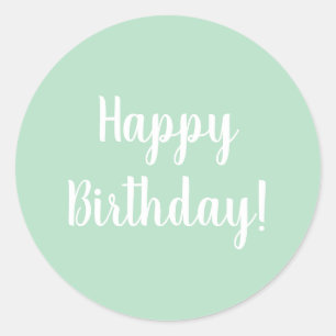 Happy Birthday Pastel Green White Typography Classic Round Sticker