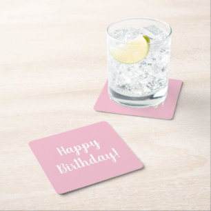 Happy Birthday Pastel Pink Birthday Party Square Paper Coaster