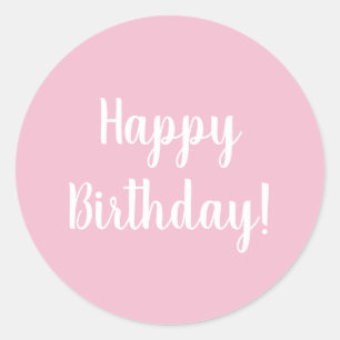 Happy Birthday Pastel Pink White Typography Classic Round Sticker