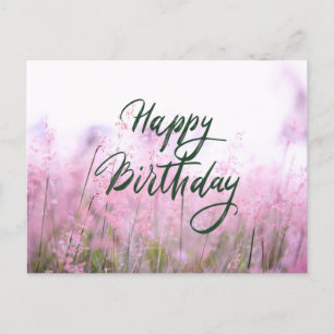 Happy Birthday Pastel Pink Wildflowers  Postcard
