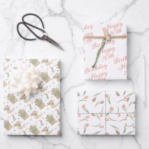 Happy Birthday, Pastel Spring Floral Coordinated Wrapping Paper Sheet