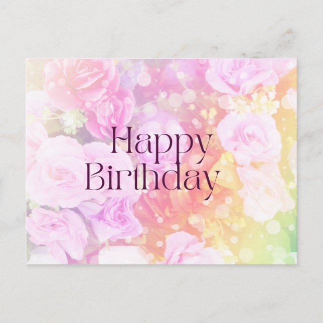 Happy Birthday Pastel Watercolor Roses  Postcard (Front)