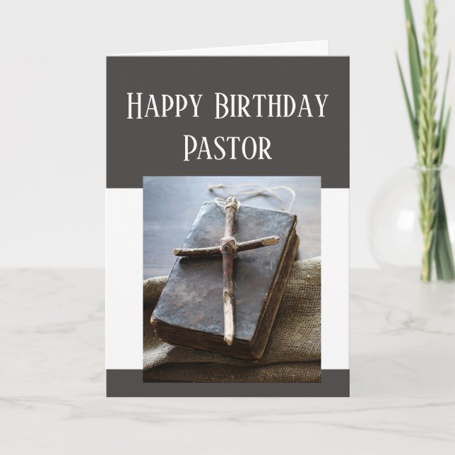 Happy Birthday Pastor Bible Cross Love Respect Card (Front)