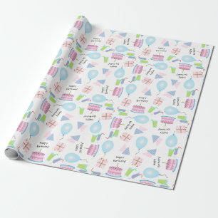 Happy Birthday Pattern in Pink/Blue Wrapping Paper