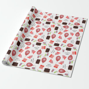 Happy Birthday Pattern in Red Wrapping Paper