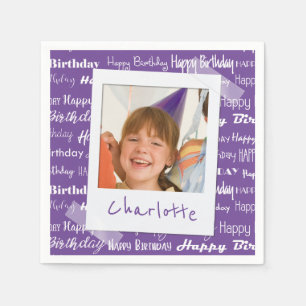 Happy Birthday Pattern Purple Party Kids Photo Napkin
