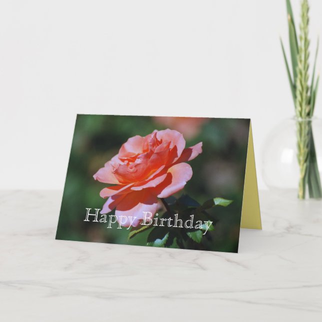 Happy Birthday Peach Rose Card (Front)