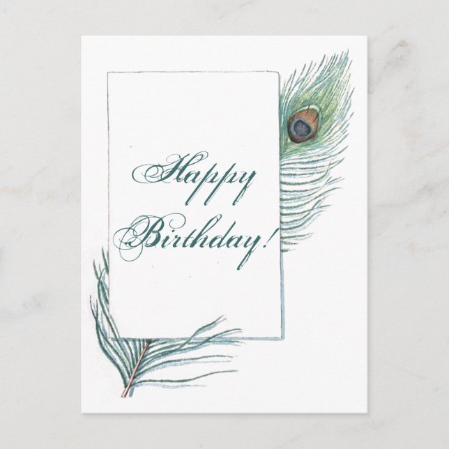 Happy Birthday Peacock Feather Inspirational Postcard (Front)